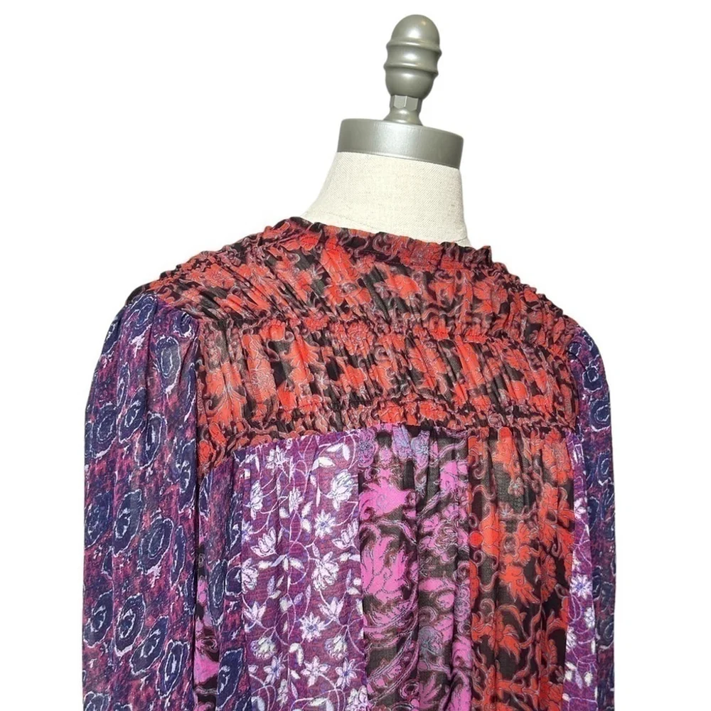 Free People Merrie Mix RARE Print Long Sleeve Oversized Tunic Size XS